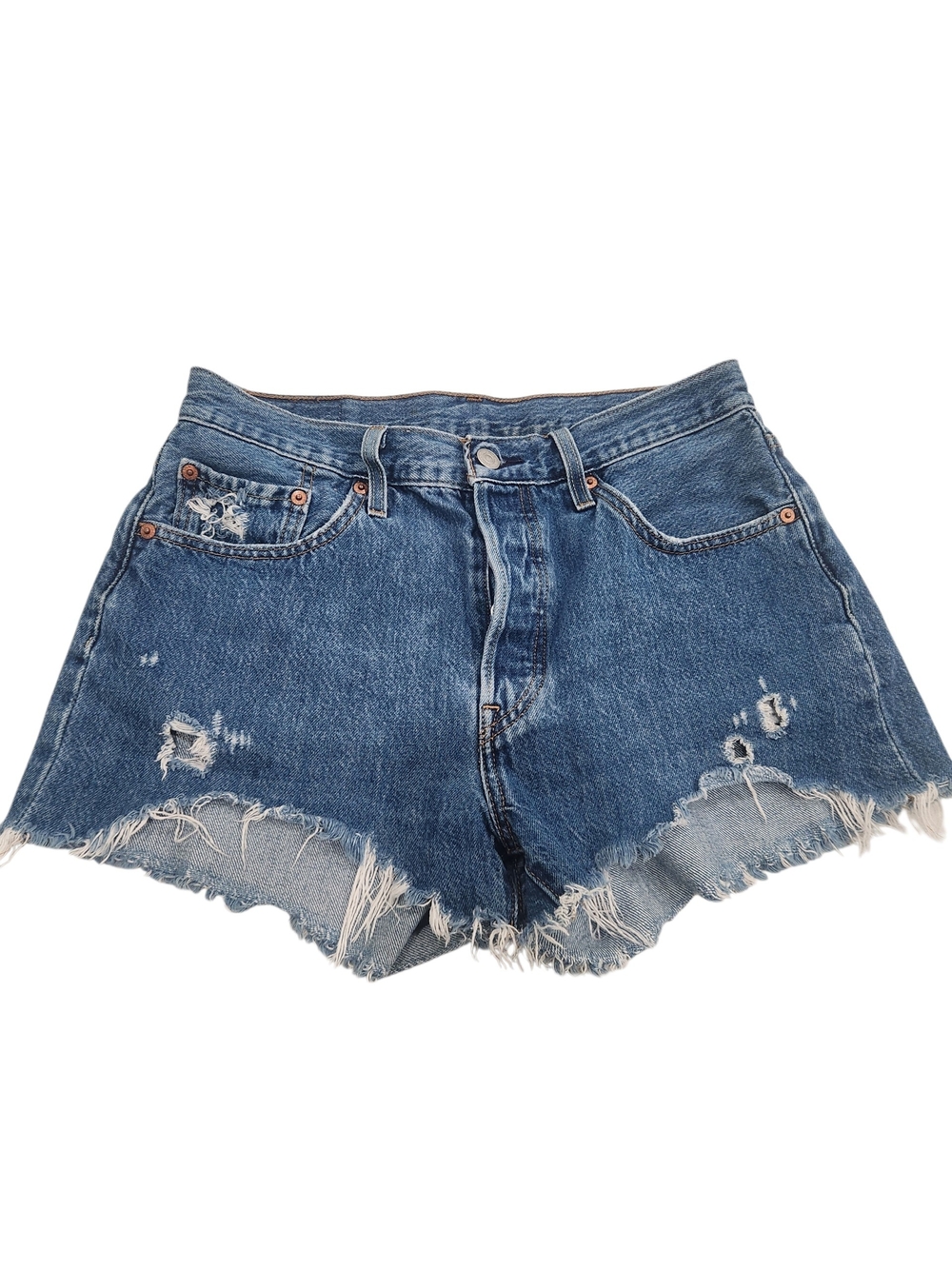Levi's Button fly 501 Distressed Denim Cutoff Denim Shorts Waist 28
